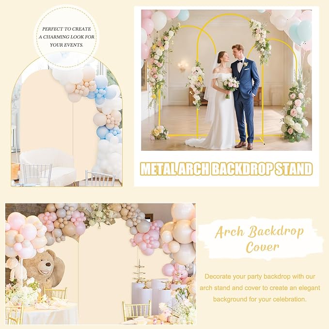 FUHSY Wedding Backdrop Arch Stand with Beige Arch Cover 7.2FT Metal Arch Backdrops Stand and Cover Set Balloon Backdrop Arches for Wedding Ceremony Graduation Bridal Baby Shower Event Decorations