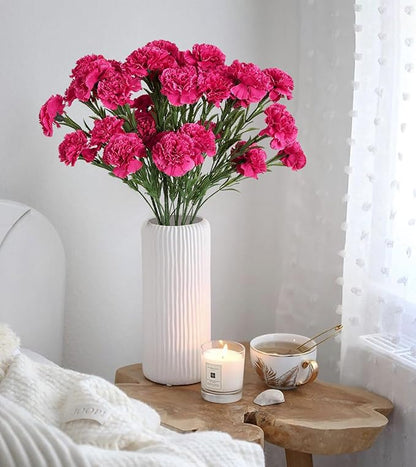 IPOPU 30 Heads Carnations Artificial Flowers 6PCS Silk Carnations 27.56in Artificial Flowers with Stems for Wedding Home Table Centerpieces Floral Arrangements(Hot Pink)