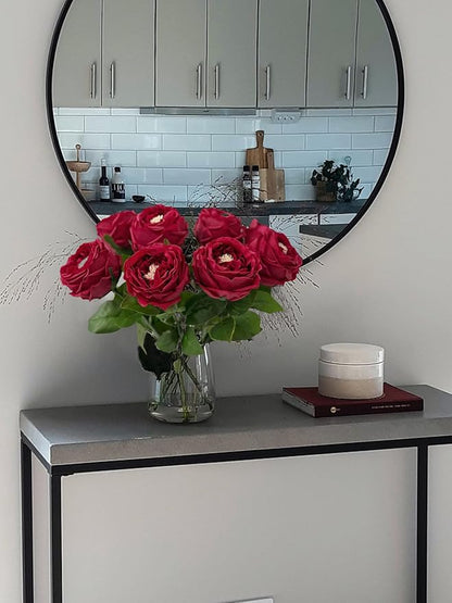 YalzoneMet 3.5'' Big Bloom Red Rose Artificial Flowers 4Pcs Real Touch Rose Faux 17.7 Inch Long Stem Austen Roses Peonies Fake Flowers for Home Kitchen Party Christmas Flower Wedding Decor