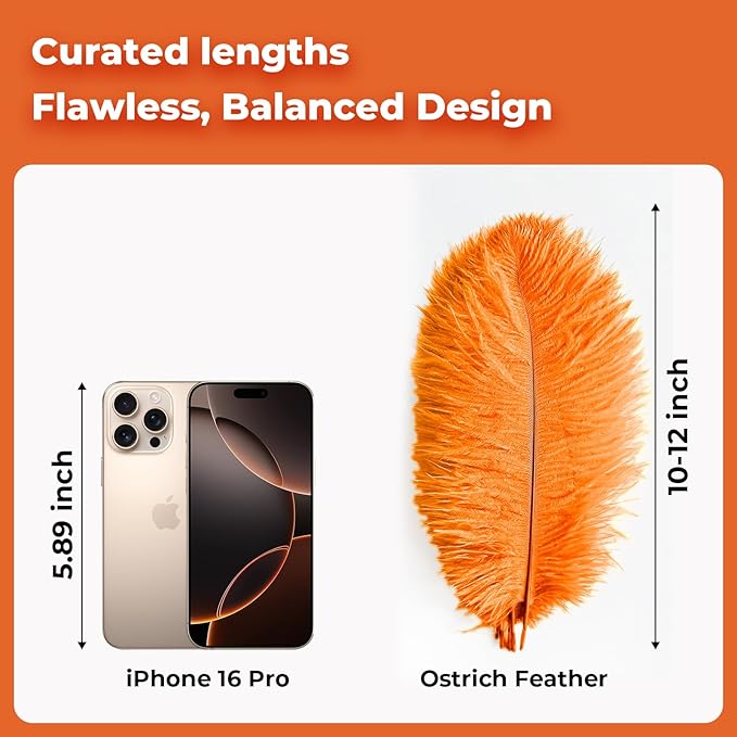 Piokio 20pcs Ostrich Feather Orange 10-12 inch (25-30cm) Bulk Feathers for Home Decoration and DIY Clothing and DIY Clothes Decoration, Gatsby Decorations