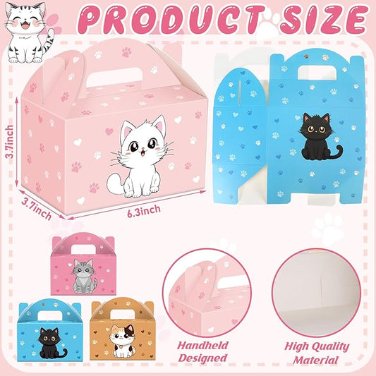 24 Pcs Cat Party Favors Treat Boxes Kitten Goodie Bags Foldable Pet Gift Bag Adopt a Kitty Goody Box Cat Themed Party Favors for Birthday Wedding Bridal Shower Supplies