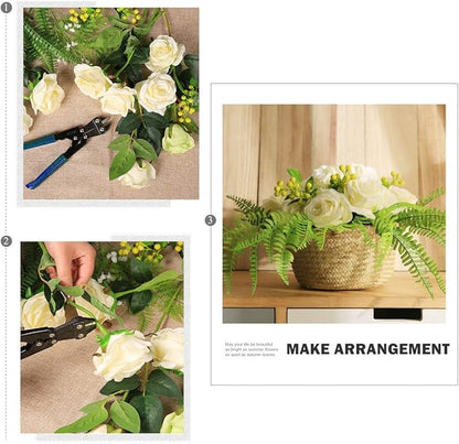 Veryhome Artificial Flowers Silk Roses Fake Bridal Wedding Bouquet for Home Garden Party Floral Decor 10 Pcs (White Curved stem)