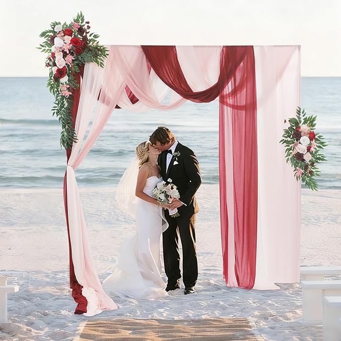 Artificial Wedding Arch Flowers Kit (Pack of 5),2pcs Artificial Hanging Flower Arch Decor,for Wedding Ceremony Arbor Reception Backdrop Rose Floral Party Outdoor Decoration Red