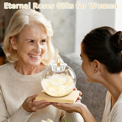 DEEMEI Gifts for Women Birthday Gifts for Women Preserved Real Rose in Glass Dome with Scented Fresh Flowers for Delivery Prime Eternal for Her Mom Grandma Wife Girlfriend Daughter, White