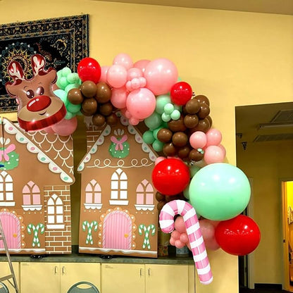Christmas Balloon Arch Kit Gingerbread Balloon Garland Pastel Green Pink Red Snowflake Balloons Reindeer Peppermint Candy Cane Foil Balloons for Gingerbread Nutcracker Baby Shower Birthday Party Decor