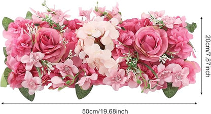 Flower Wall Panel Backdrop, 6pcs 20 X 8 Inch Artificial Floral Panels, Dahlia + Peony + Rose, 3D Fake Silk Flower Backdrop for Wedding Party Dining Table Centerpiece Decorations (Purple and Pink)