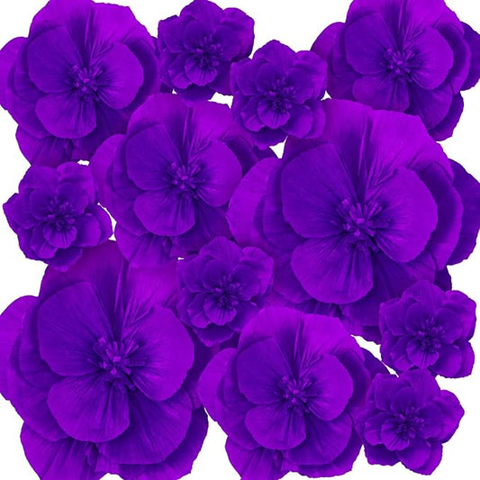 Giant Paper Flowers Artificial Large Paper Flower Decoration for Handcrafted Wall Backdrop Christmas Mexican Wedding Graduation Bridal Shower Birthday Party Supplies(Purple,12 Pcs)