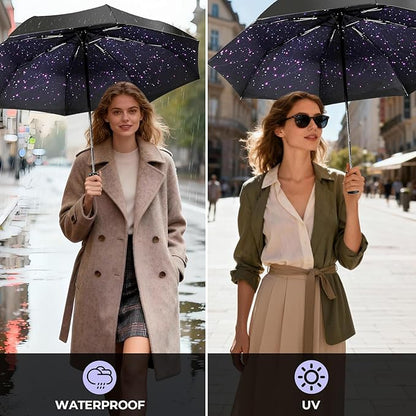 LLanxiry Compact Travel Umbrella, 44" Canopy, Automatic Open/Close Windproof Umbrella, 210T Pongee, 8-Rib Fiberglass, Travel Size Mini, Portable Rain/Sun Umbrellas UPF 50+ with Cover