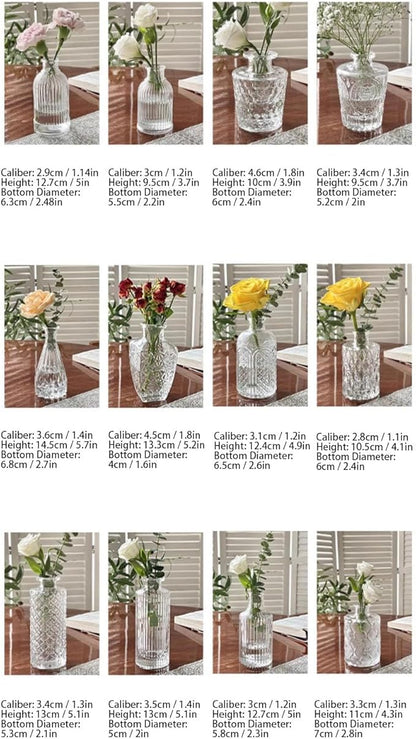 Glass Bud Vases, Set of 36 Thick Sturdy Crystal Clear Vases in Multiple Sizes and Shapes with Delicate Glossy Texture, for Wedding Home Decor Table Centerpieces Floral