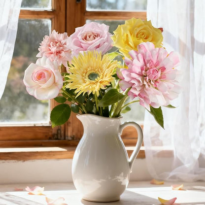 Yellow Pink Artificial Flowers Combo Set Fake Flower Leaf Box with Stemst for DIY Wedding Bridal Bouquet, Centerpieces, Home Decor, Floral Arrangement Decor