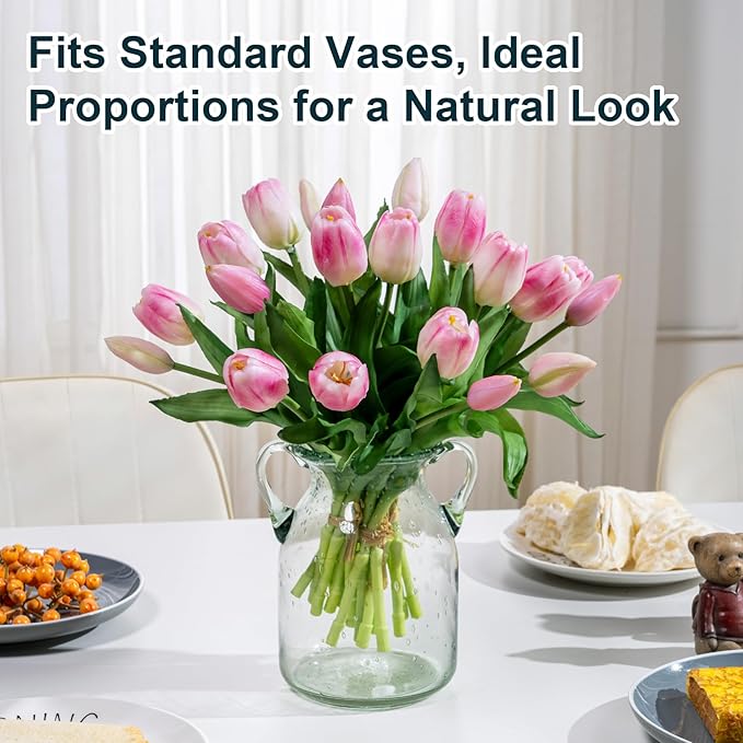 20PCS Fake Tulips Artificial Tulip Silk Flowers Fake PU Bouquet Artificial Flowers Faux Flowers with Gift Box Soft Faux Tulips Bouquets Arrangements for Party Wedding Home