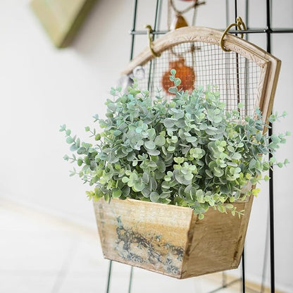 RECUTMS 8 Bundles Artificial Greenery Plants Stems Outdoor Fake Eucalyptus Plants Boxwood Bushes for Farmhouse Bathroom Office Vase Centerpiece Indoor Outdoor Decoration(Dusty Blue)