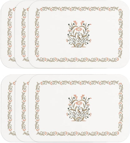 ISAENNE French Country Floral PVC Placemats Set of 6,Rectangular Minimalist Placemat, Waterproof and Heat-Resistant Place Mats, Decoration for Kitchen,Dining, Parties, Holiday,12"*17"