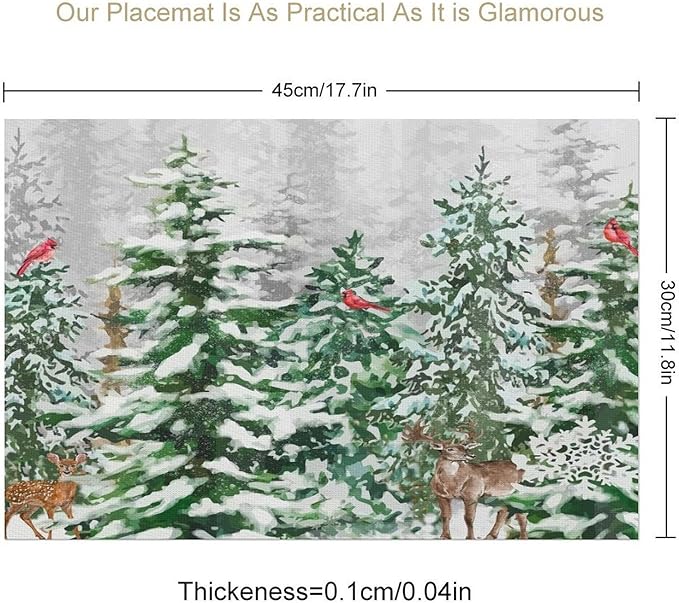 Winter Snowy Forest Placemats Christmas Pine Tree Snowflake Holiday Bath Rustic Christmas Tree Placemats Table Kitchen Dining Party 12x18 Inch Set of 6