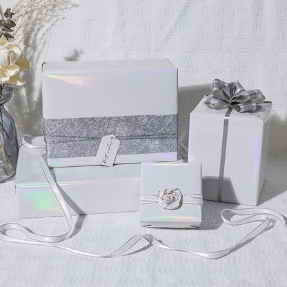 NESCCI White Metallic Wrapping Paper, Solid Color Paper,Gift Wrapping Paper,Perfect for Wedding,Valentine's Day,Birthday, Christmas,Baby Shower,DIY Bouquet (17.5 Inches X 32.8 Feet)