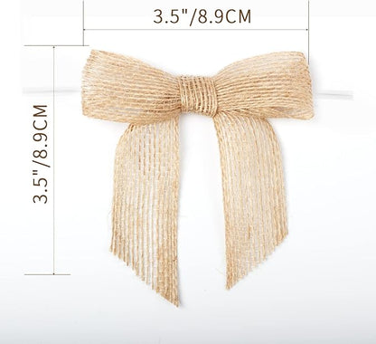7Rainbows 30pcs Boutique 3.5" Burlap Ribbon Bows Craft Twist Tie Bows for Tying Up Packages Gift Wrapping Christmas Tree.