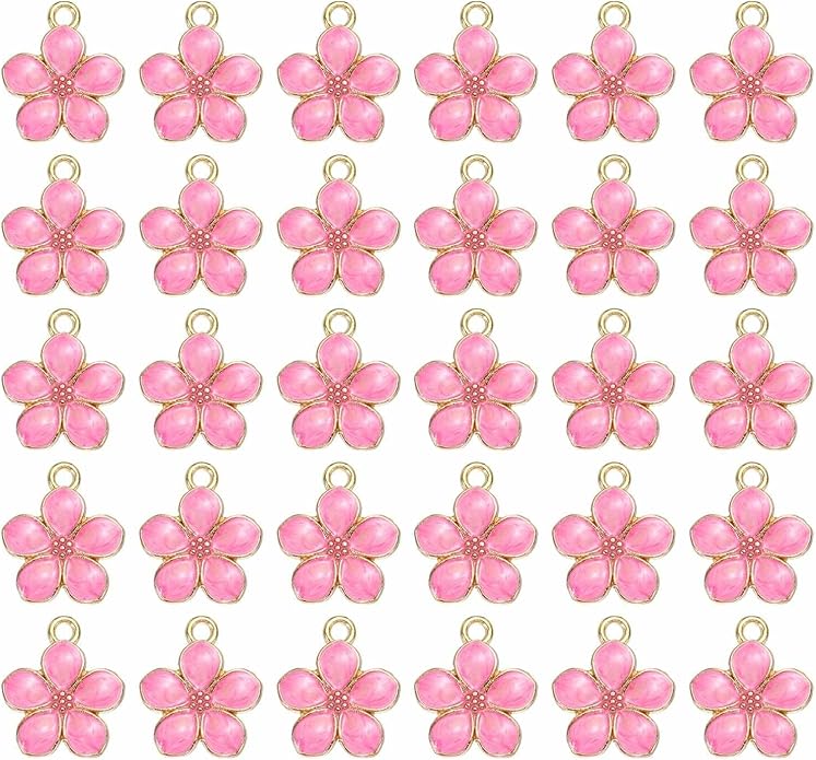 MECCANIXITY Enamel Charm Cherry Blossom Alloy Cute Small Flower Charm Gold Plated Pendant for Jewelry Making