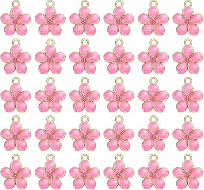 MECCANIXITY Enamel Charm Cherry Blossom Alloy Cute Small Flower Charm Gold Plated Pendant for Jewelry Making