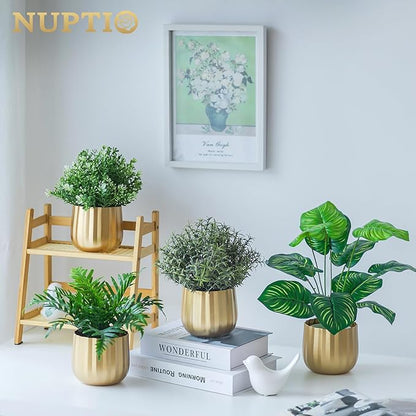 Gold Vases Compote Centerpiece Planter: 4" Ribbed Metal Vase Small Compote Bowl Planter Pot with Drainage Hole for Wedding Table Centerpiece Indoor Plants Set of 2