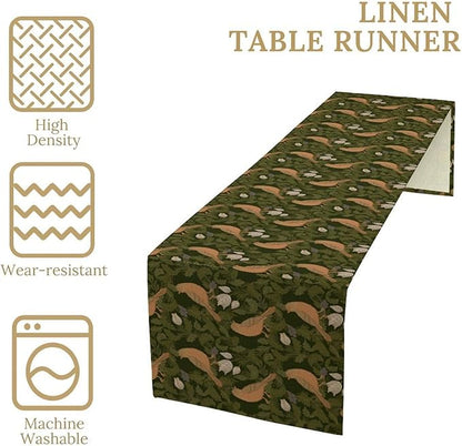 William Morris Table Runner, Vintage Green Botanical Plant Birds Retro Table Runner for Kitchen Dining Cafe Party Holiday Decoration, 13x36 Inch