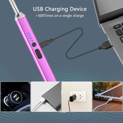 MEIRUBY Electric Candle Lighter, Birthday Christmas Stocking Stuffers Gifts for Women Mom Men Wife Sister, USB Arc Rechargeable Windproof Long Lighter for Candle BBQ Housewarming Gift Idals