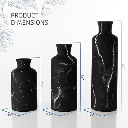 Creative Scents Black Marble Look Vase Set - Vases Home Decor, Premium Quality for Holding Pampas Grass, Dried/Fresh Flowers, Vases for Decor - Kitchen, Bedroom, Office, Living Room, or Shelf Decor