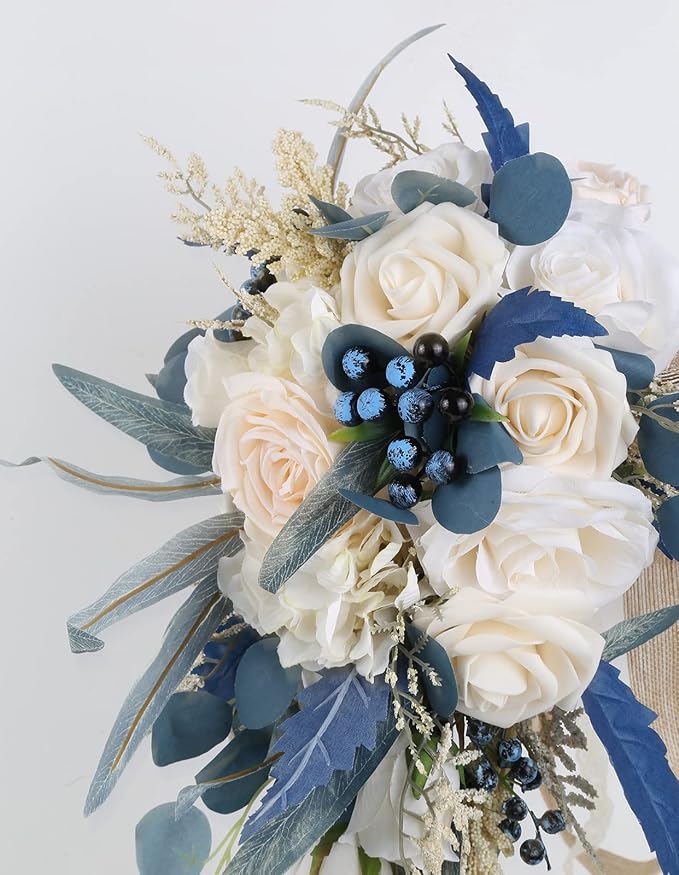 Wedding Bouquets for Bride, 11 Inch Bride Bouquets for Wedding Dusty Blue Artificial Flowers Bridal Bouquet for Wedding Ceremony Anniversary(Dusty Blue)