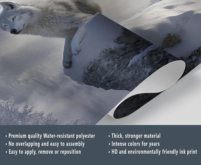 Arctic Wolves Wall Mural, Snow Wolves in Mountain 3D Wall Murals, Winter Wild Animal Wallpaper Mural, for Living Room Bedroom Large Wallpaper Indoor Decor 137.8" W x100 H