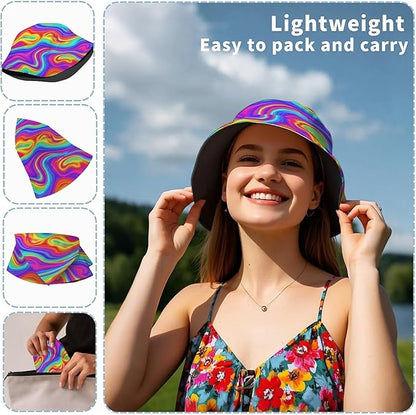 Bucket Hat for Women Men Unisex Sun Cap Packable Outdoor Fisherman Hat Headwear,Reversible Double-Side-Wear