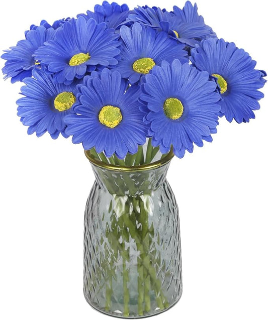 IPOPU Daisies Flowers Artificial,20PCS Gerbera Daisy Artificial Flowers Royal Blue Fake Daisies for Wedding Party Office Home Decorations(Royal Blue)