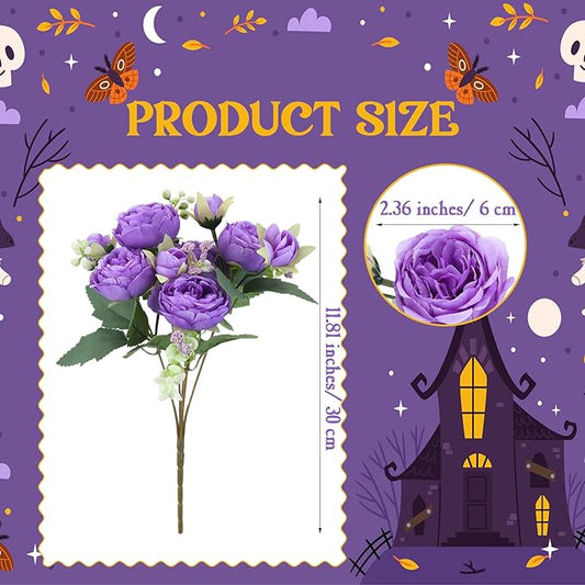 Geosar 8 Bundles Artificial Peonies Flowers Fake Silk Peony Bouquet Faux Peonies Flowers Bulk for Decoration Vase Floral Arrangements Wedding Party Table (Black,Purple)