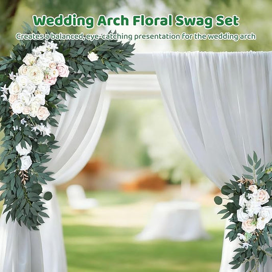Large Wedding Arch Flowers Set of 2, 49''L & 26''L Wedding Arch Faux Flowers Decor and Artificial Flower Arrangements Decorations for Reception,Welcome Sign and Ceremony Backdrop