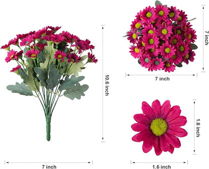 Daisy Artificial Flowers for Outdoors Winter Decoration, 6 Bundles Fake Mums Dark Red Silk Flowers for Outside Look Real UV Resistant Faux Flowers Plants for Planter Front Door Home Indoor Porch