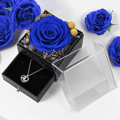 Preserved Blue Elegant Rose, 1 Count, 4.3" Square, Real Flower, Valentines Day Gifts for Her
