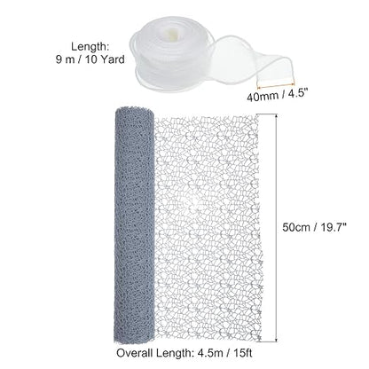 PATIKIL Flower Wrapping Mesh Paper, 15ft Floral Bouquet Craft Packaging Hollow Net Yarn with Ribbon for Flowers Gift Packaging, Grey Blue