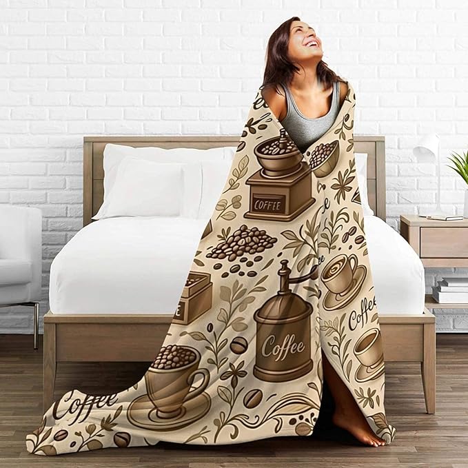 Coffee Blanket Cafe Throw Blanket Food Soft Cozy Fleece Fuzzy Stuffed Plush Flannel Gifts for Girls Women Boys Kids Adults 40''x50''