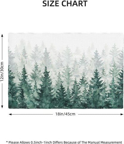 Forest Placemats, Vintage Rustic Watercolour Natural Green Misty Valley Forest Print Washable Fabric Placemats Table Kitchen Dining Party 12x18 Inch Set of 6