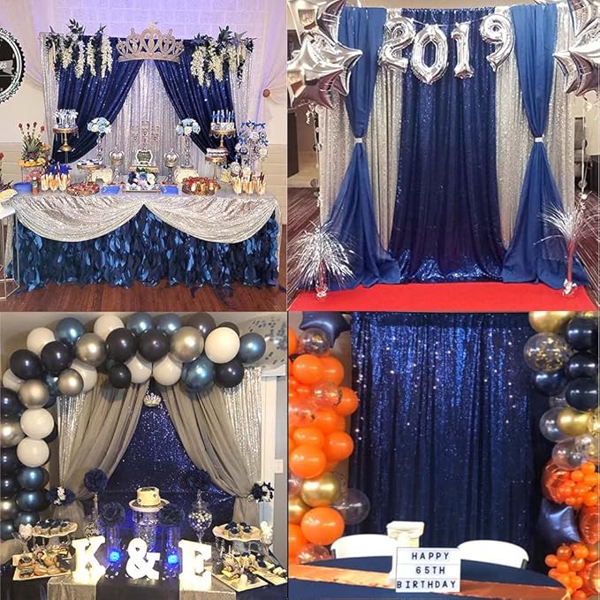 Navy Blue Sequin Backdrop Curtain 8FT x 8FT 1Panel Navy Glitter Photography Background Sequence Backdrop for Wedding Party Xmas Thanksgiving Holiday Festival Decor