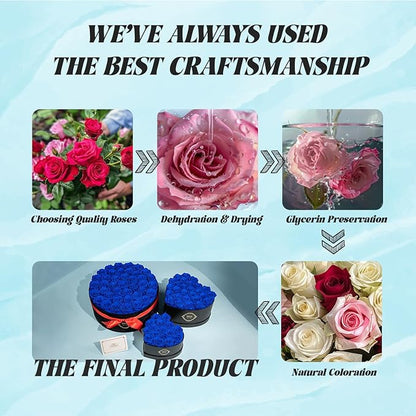 16 Preserved Roses in Heart-Shaped Box, Flowers for Delivery Prime Last up 2 Years, Real Forever Flowers for Wife, Girlfriend, Mother, Eternal Roses for Anniversary - Blue