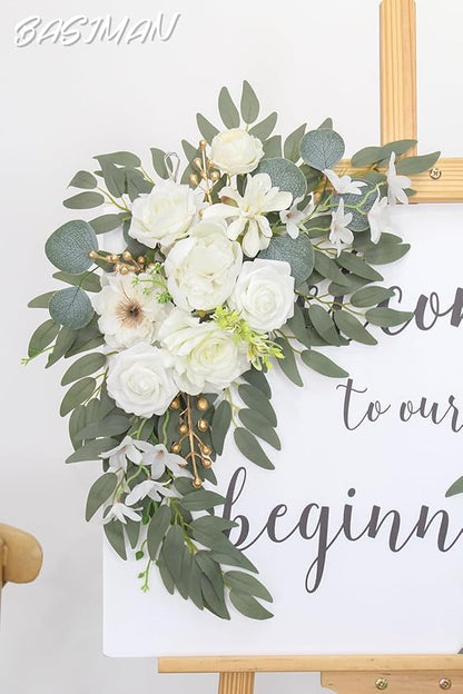 Arch Flowers with Drapes Kit (Pack of 2) for Wedding Ceremony Arbor and Reception Backdrop Decoration Wedding Welcome Signs Floral Birthday Party Decoration