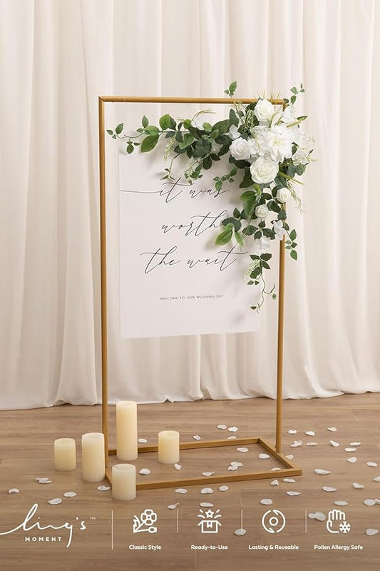 Ling's moment Wedding Artificial Welcome Sign Flowers Swag Arch Floral Garland Decorations Lily White Ceremony Reception Entrance Entryway Party Banquets Easel Wall Home Outdoor(NOT Include Sign
