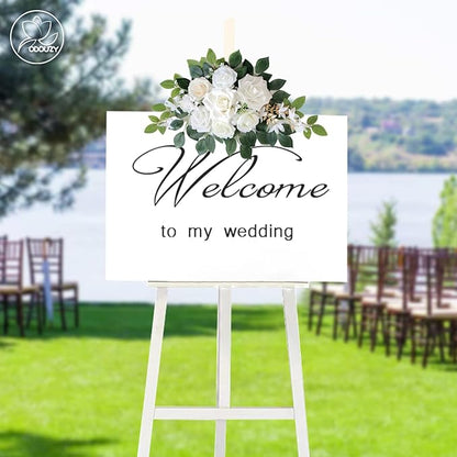 Wedding Arch Flowers Kit,Artificial Flower Arch Decor (Set of 3),2pcs Artificial Flower Arrangement with 1pc Sheer Drape for Wedding Decor Reception Backdrop Floral Decorations (Ivory White)