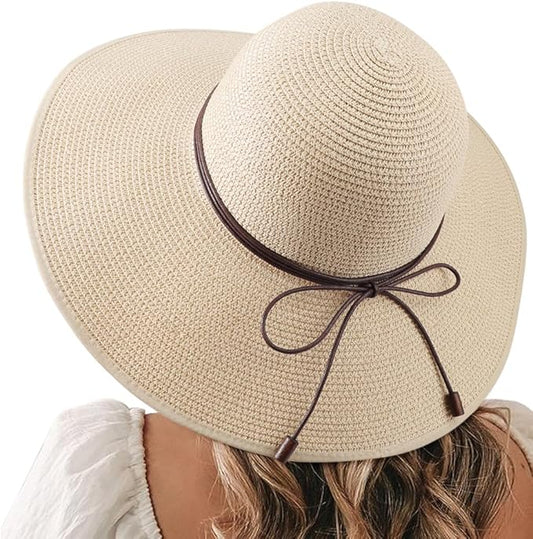 DRESHOW Beach Hats for Women Big Straw Wide Brim Summer Hat Floppy Foldable Roll up Cap Sun Hat UPF 50+