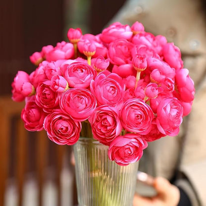 24 Pcs Ranunculus Artificial Flowers 10.5", Mini Faux Silk Ranunculus with Stem, Fake Flowers for Home Decor Indoor Wedding Bouquets Centerpieces (Hot Pink)