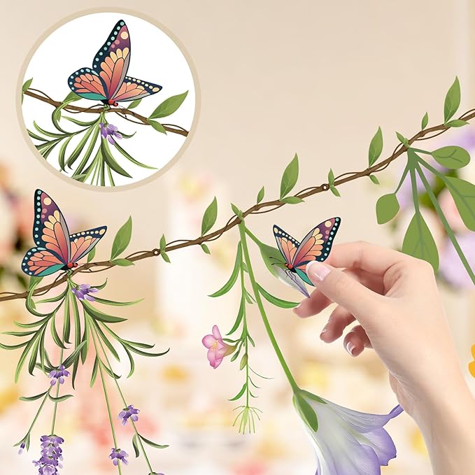 2PCS Flower Banner Reusable Wildflower Garland Floral for Spring Party Enchanted Garden Theme Picnic Wedding Baby Shower Birthday Tea Party Christmas Supplies Home Decorations
