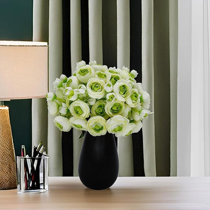 24 Pcs Ranunculus Artificial Flowers 10.5", Mini Faux Silk Ranunculus with Stem, Fake Flowers for Home Decor Indoor Wedding Bouquets Centerpieces (White and Green)