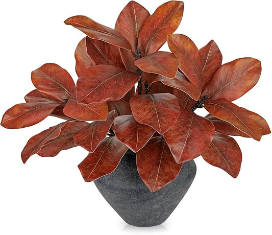 Briful Artificial Magnolia Leaves Stems 3 Pack 22in Orange Fake Magnolia Branches for Vase Fall Leaves Stems for Home Room Arrangements Centerpieces Thanksgiving Décor (Vase Not Included)