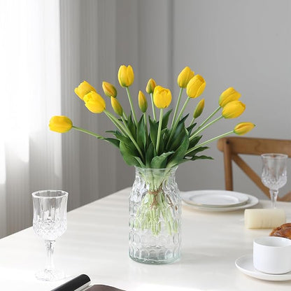 15 Pcs Yellow Artificial Flowers Tulips Real Touch Latex Plastic Soft Faux Bouquets for Party, Wedding, Home, Room, Garden Decor