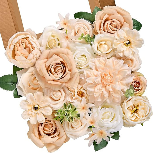 Serwalin Artificial Flowers Combo Box Set Champagne Fake Flowers for DIY Table Centerpieces for Thanksgivings Day Bridal Wedding Decorations Silk Floral Arrangements Party Baby Shower Decor