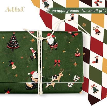 Aobkiat Christmas Tissue Paper for Bags,24 Sheets Red Green Santa Claus Reindeer Styles Gift Wrap Paper for Present Package,Wrapping Xmas Gift/Wine Bottles,DIY Craft,20×15inch/Sheets